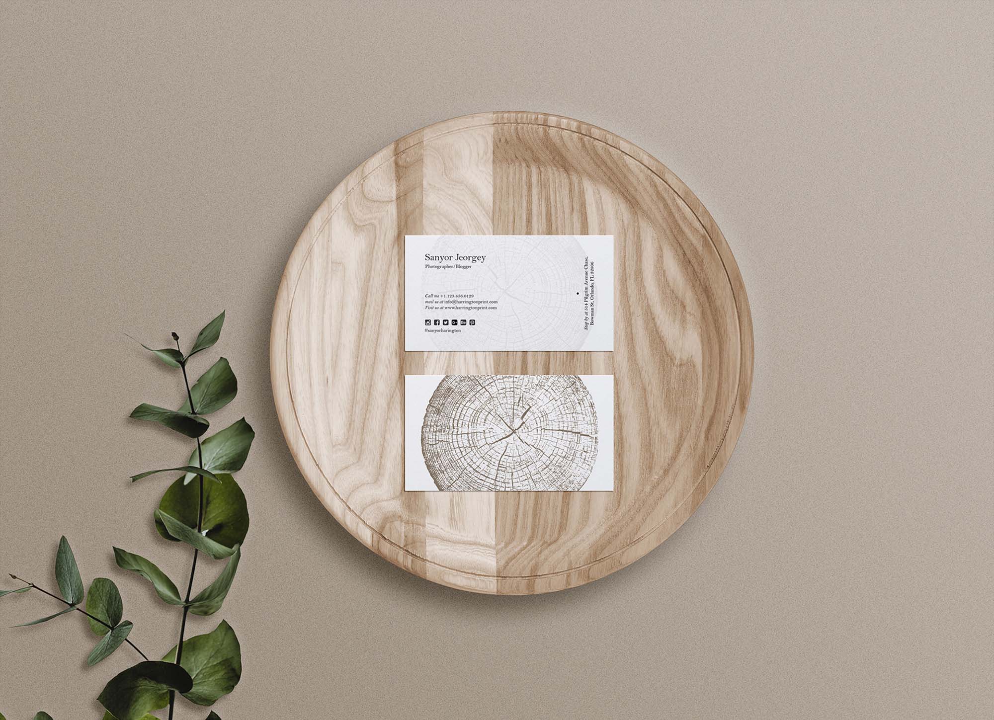 Business Card Mockup on Wooden Tray