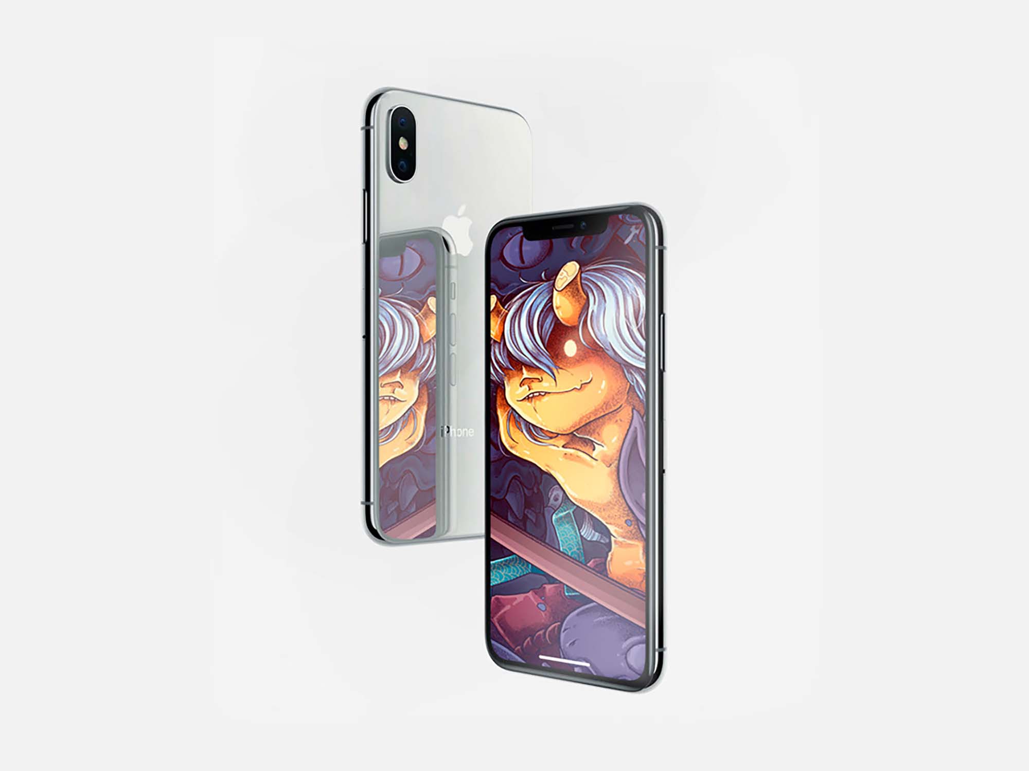 Two iPhone X Mockup with Reflection