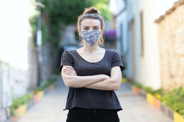 Photo Woman Wearing a Face Mask Mockup
