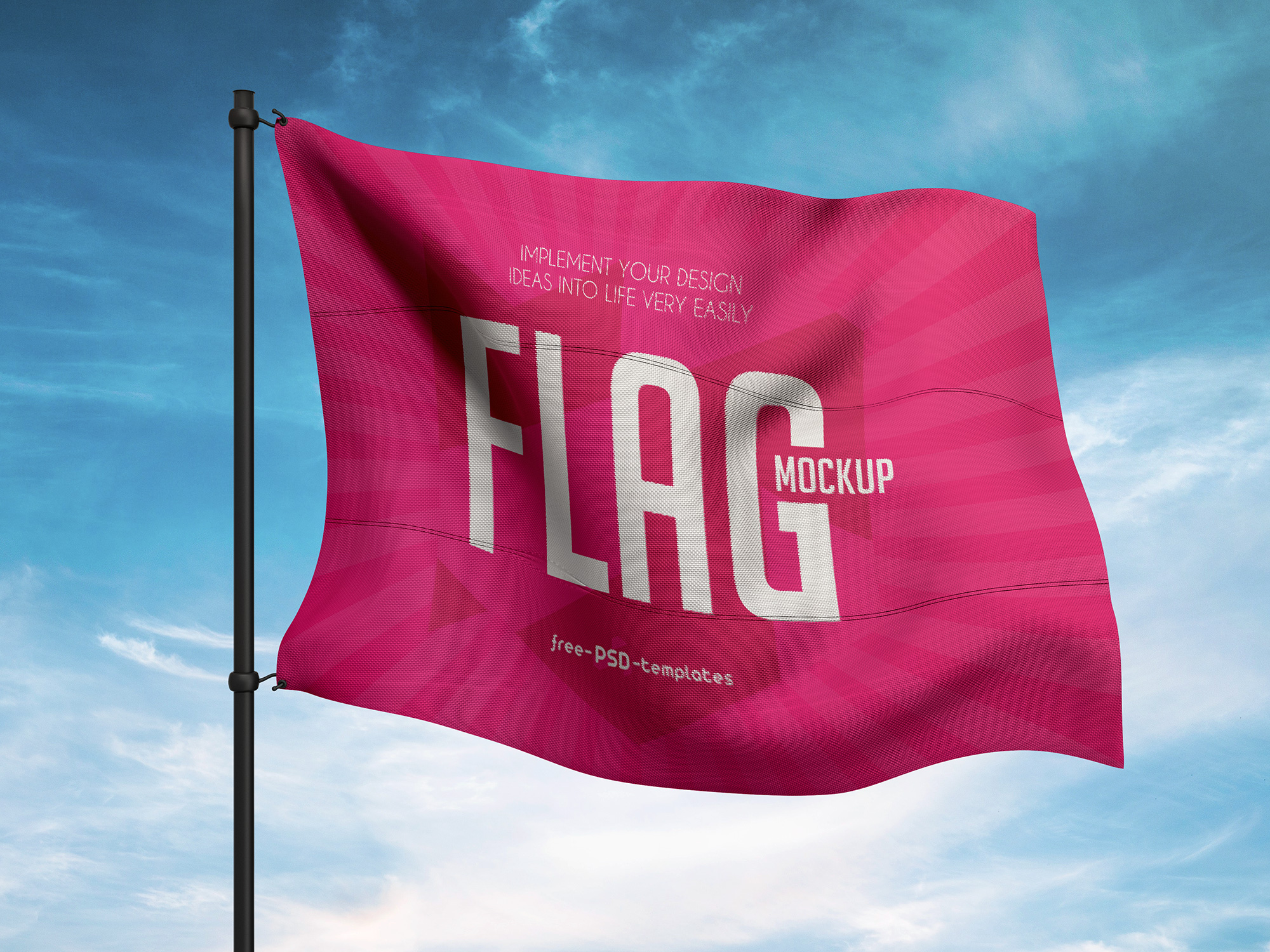 Flag Attached to Metal Pole Mockup