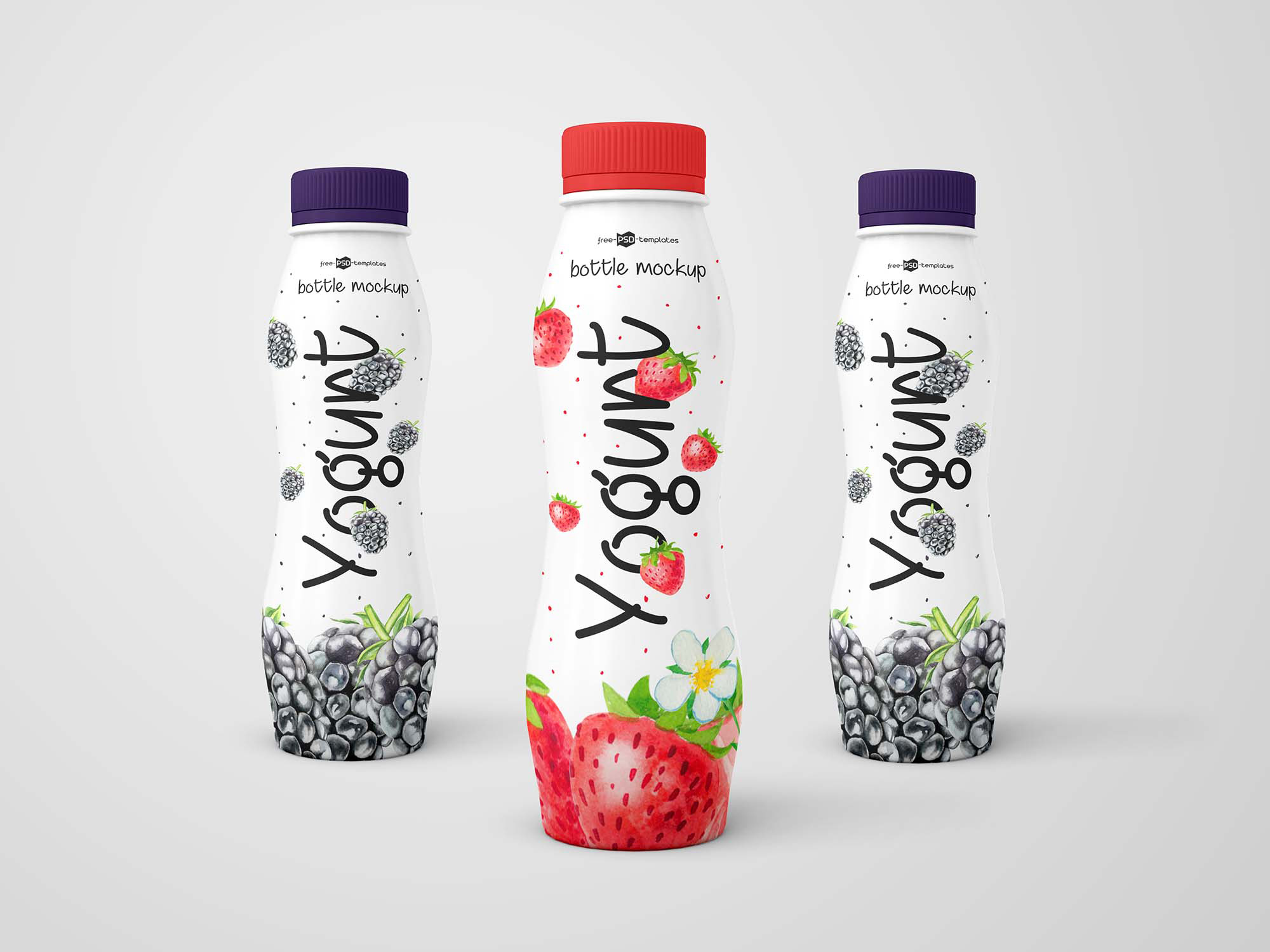 3 Yogurt Bottle PSD Mockups (Free) by Free PSD Templates