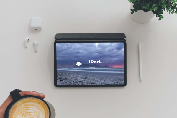 New iPad Mockup with Coffee