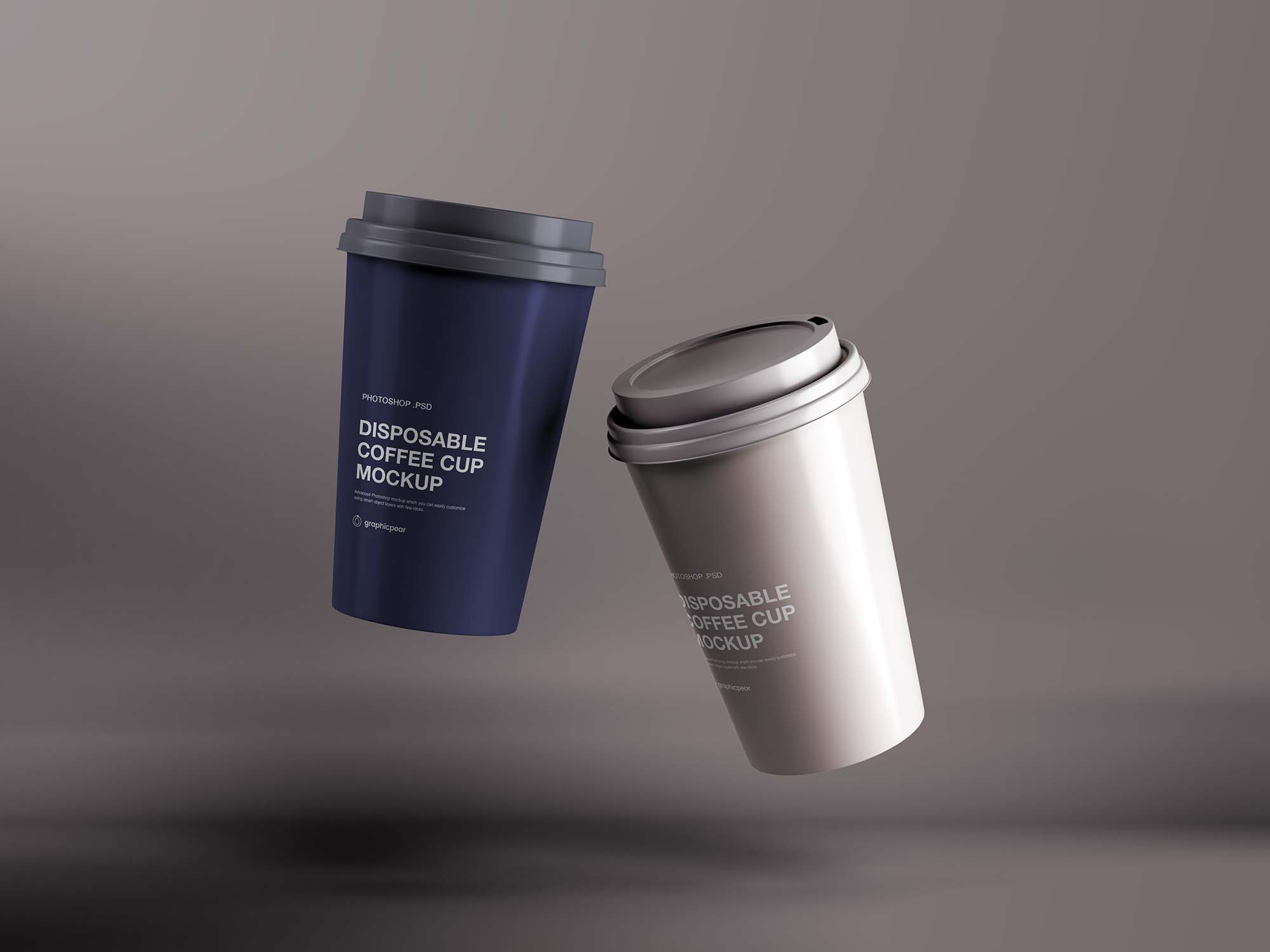 One-use Floating Coffee Cups Mockup