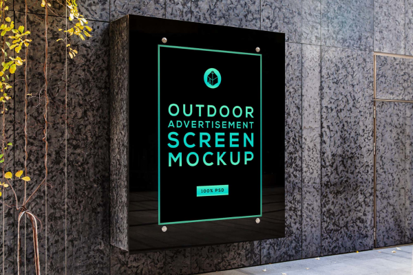 Outside Glass Advertising Screen Mockup