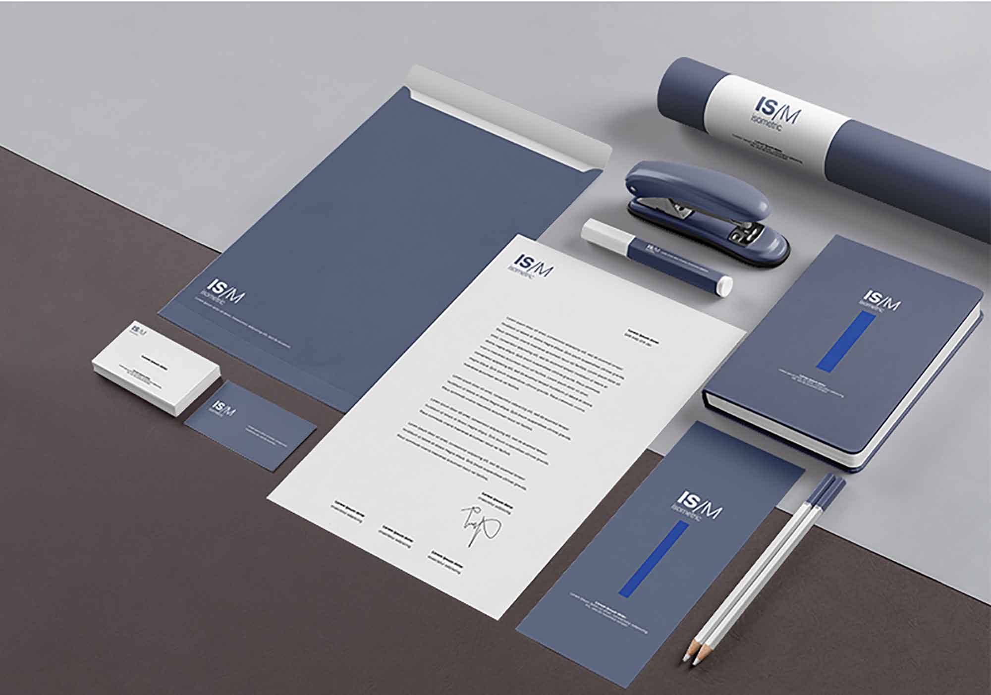 9 Elements Isometric Stationery Mockup