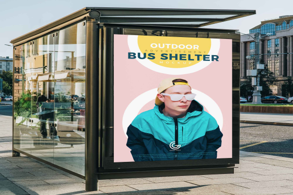 Outdoor Bus Shelter Advertisement Mockup