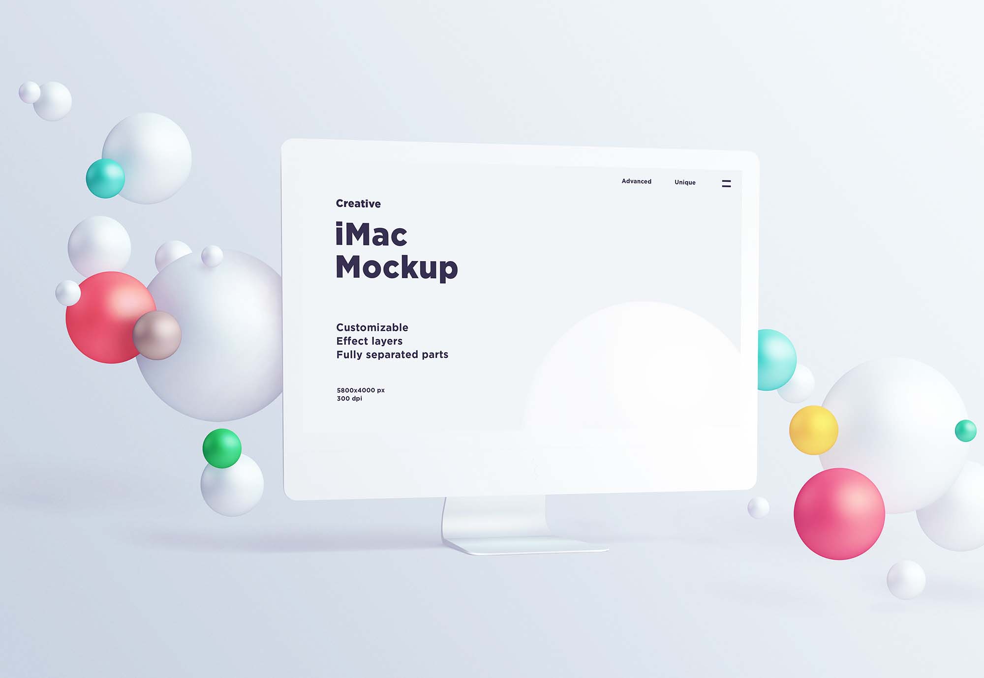 iMac with Spheres Mockup