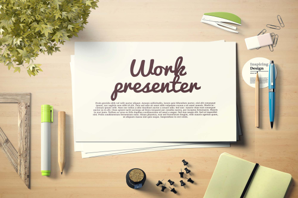 Paper Work Presenter on Desktop Mockup