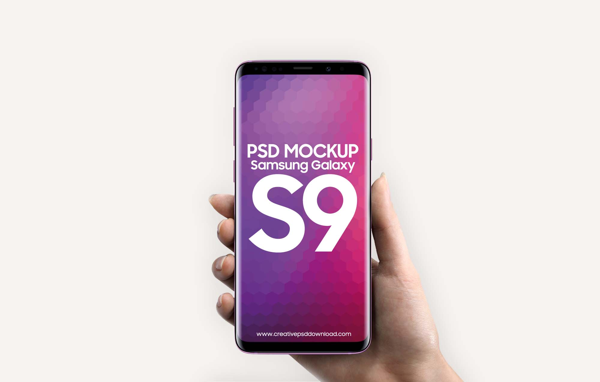 New Samsung Galaxy S9 in Hand PSD Mockup (Free)