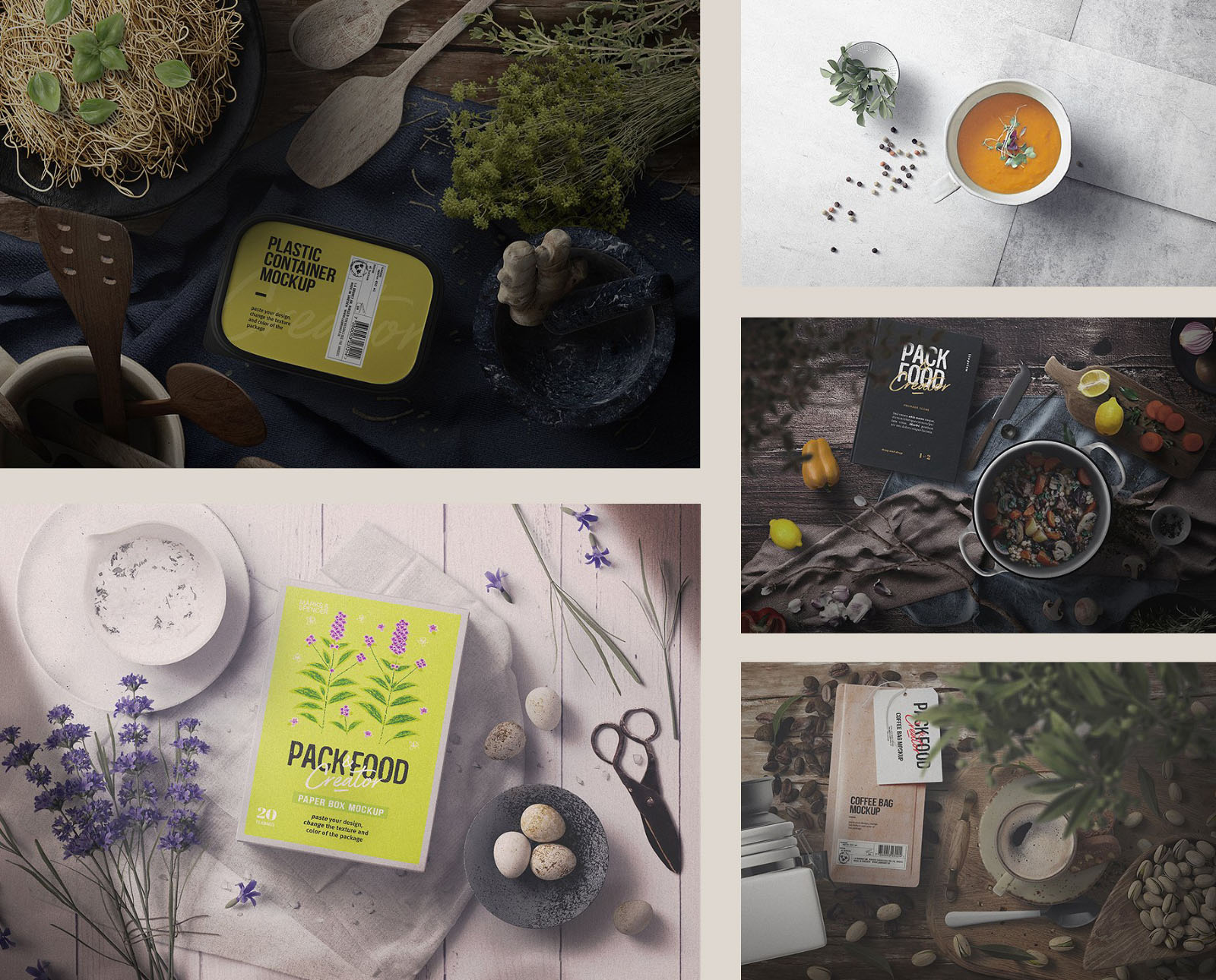 Download Food Packaging Scene Creator PSD Mockup (Free) by Free Designs
