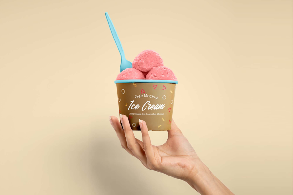 Ice Cream Cup in Hand Mockup