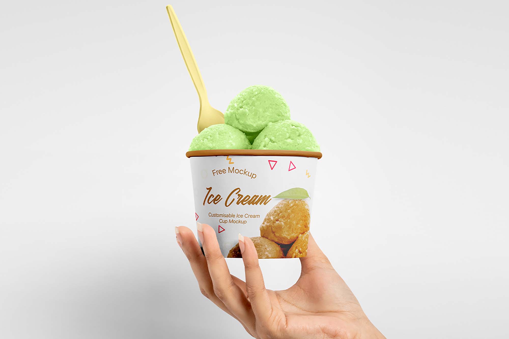 Download Ice Cream Cup in Hand Mockup (Free) by Pixpine