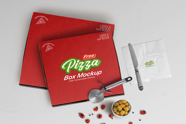 Pizza Box and Knife Package Mockup