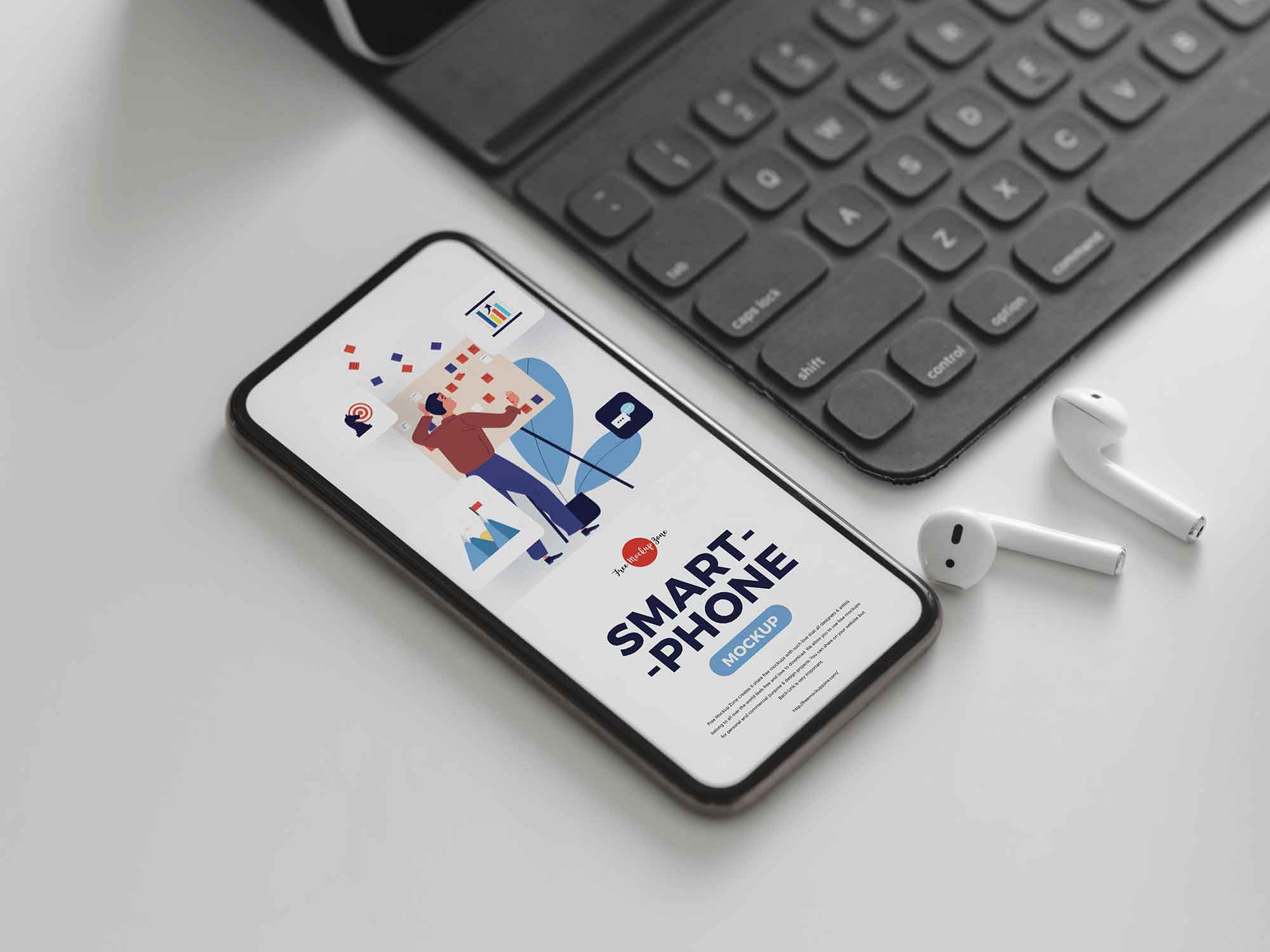 Phone And Keyboard And Airpods Psd Mockup Psd By Free Mockup Zone