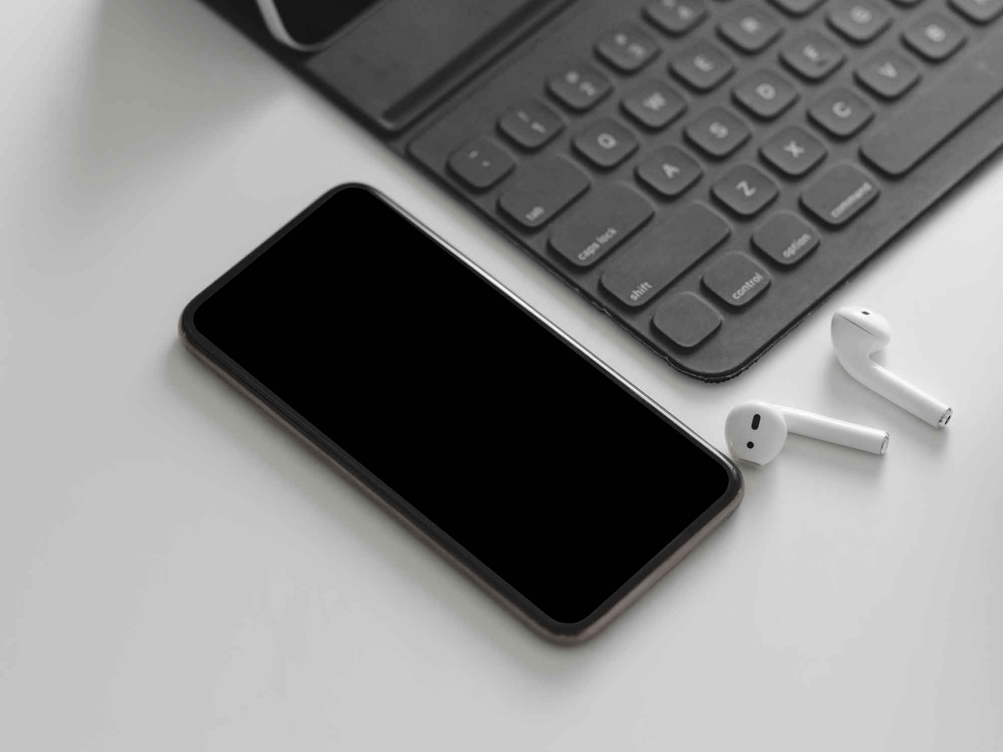 Download Phone And Keyboard And Airpods Psd Mockup Psd By Free Mockup Zone