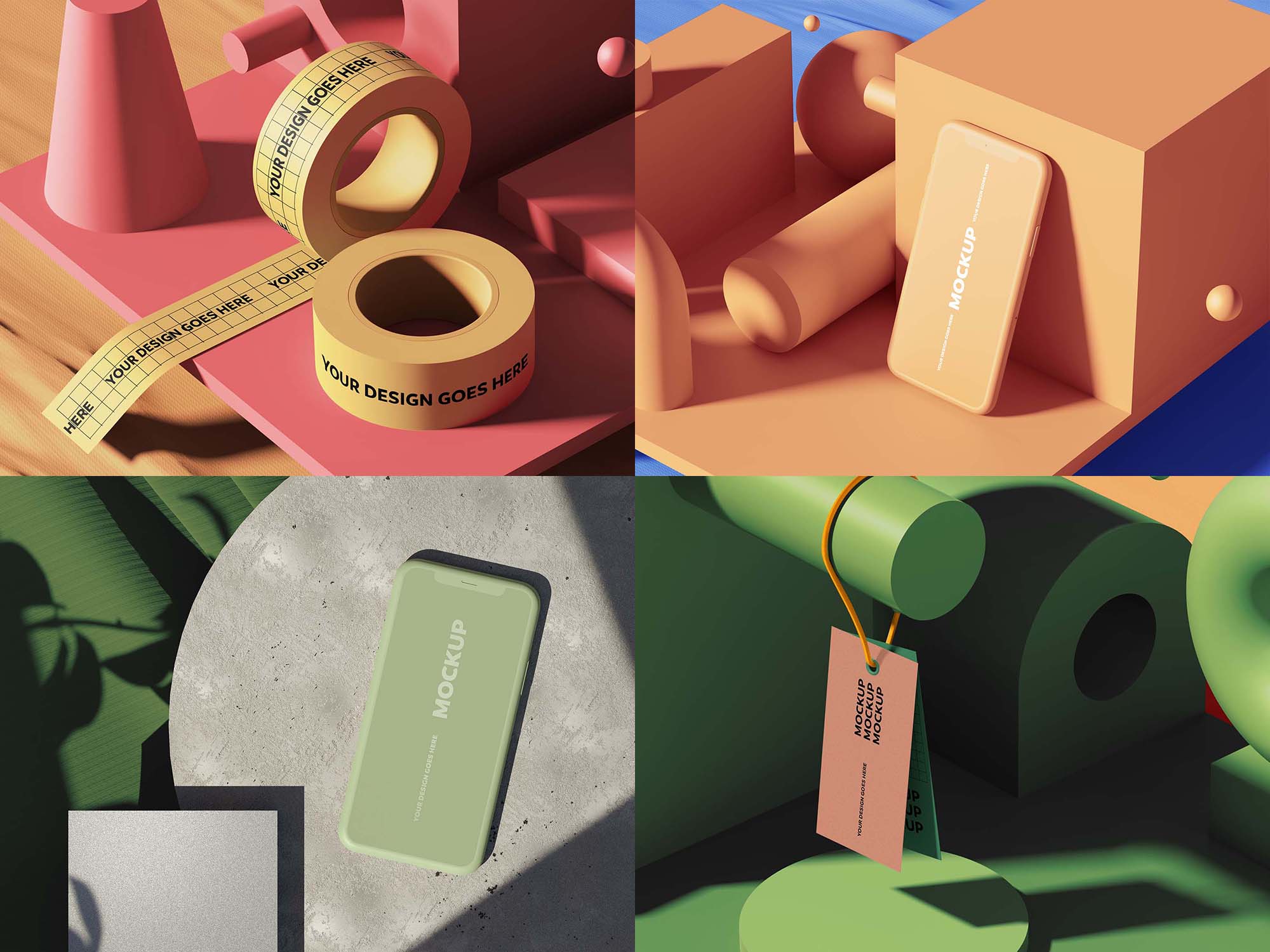 iPhone and Scotch tape in 3D Materials Environment Mockups
