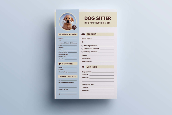 A4 Dog Sitter Information Sheet Template