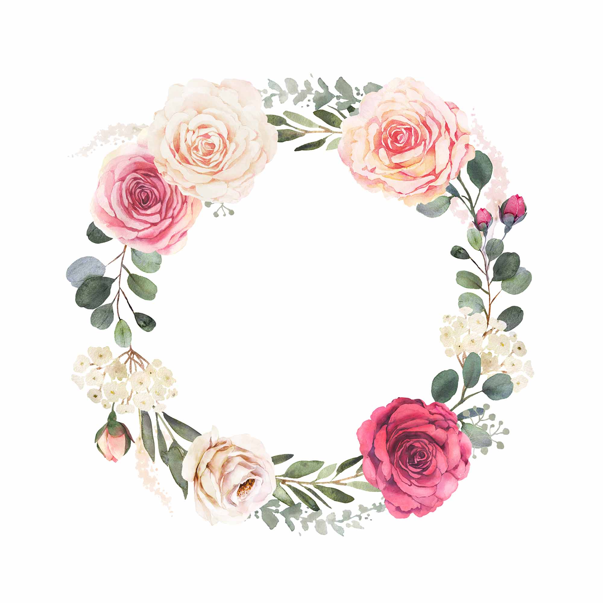 Watercolor Floral Wreath with Roses