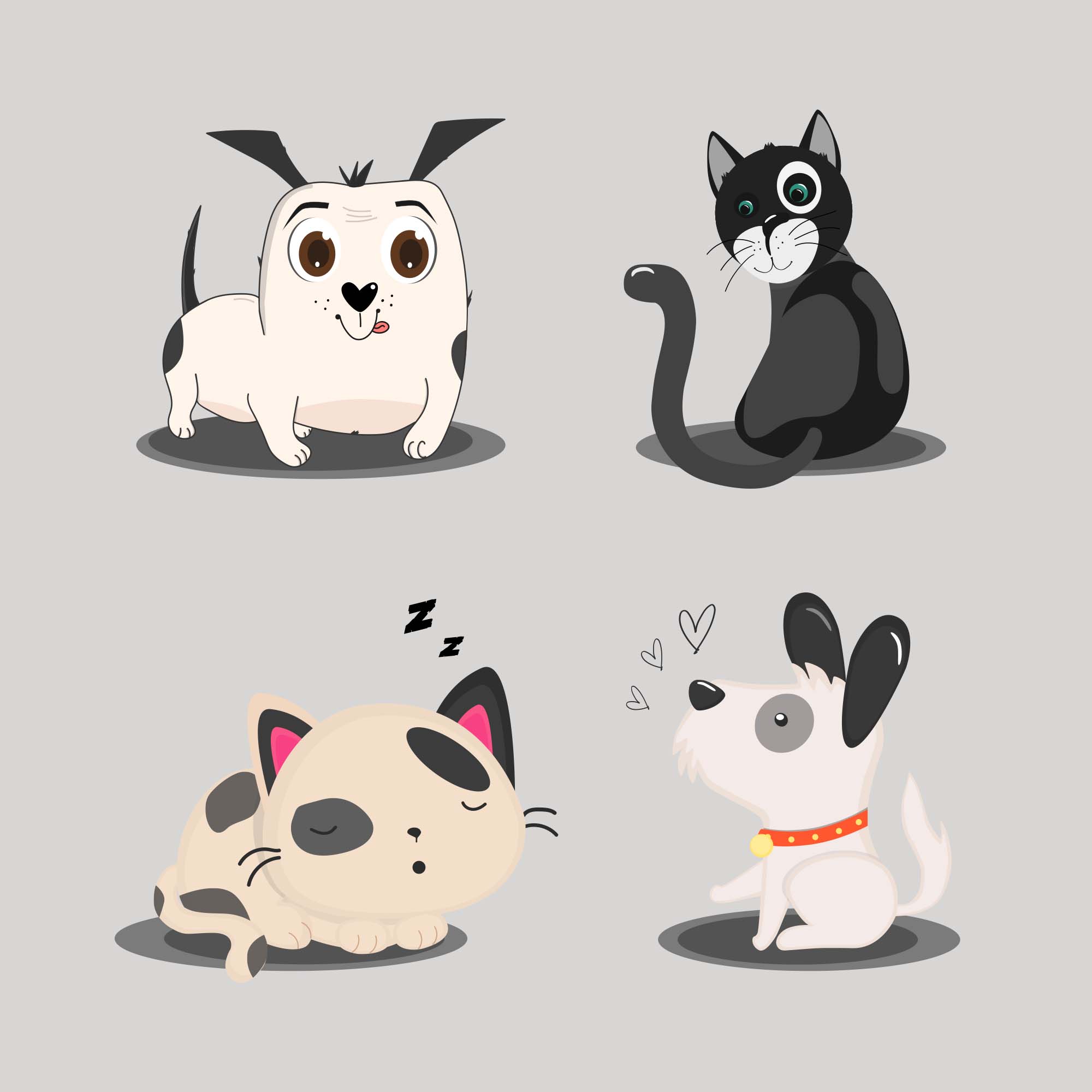Cats and Dogs Vector Illustrations