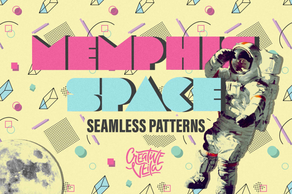 Memphis Space Seamless Patterns