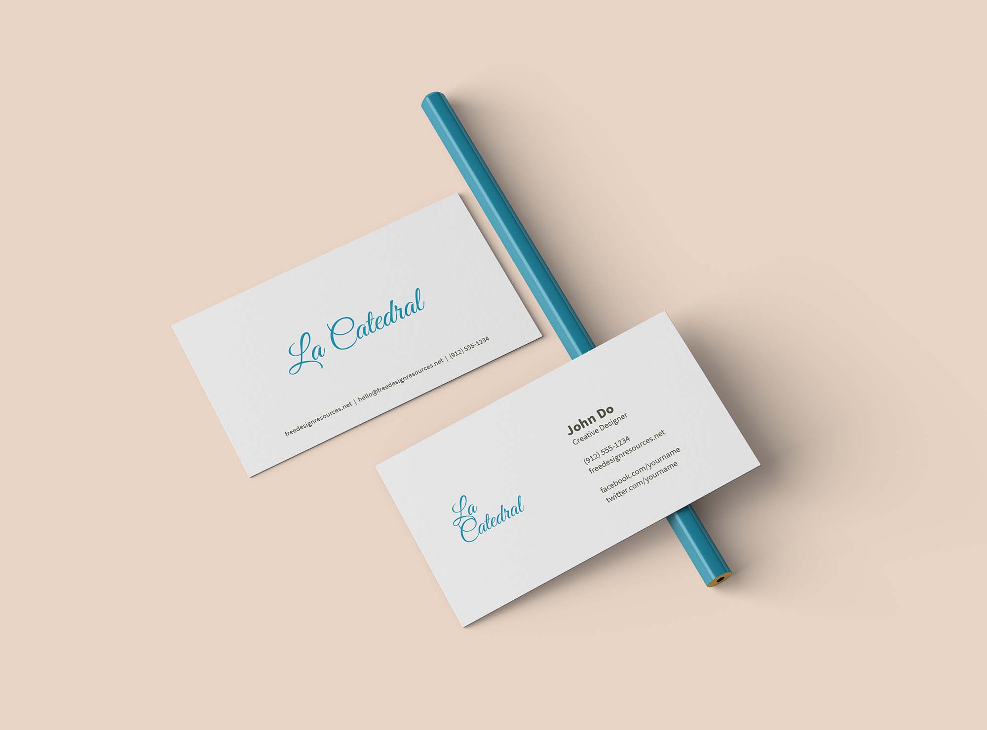Two Business Card Mockup with Pencil
