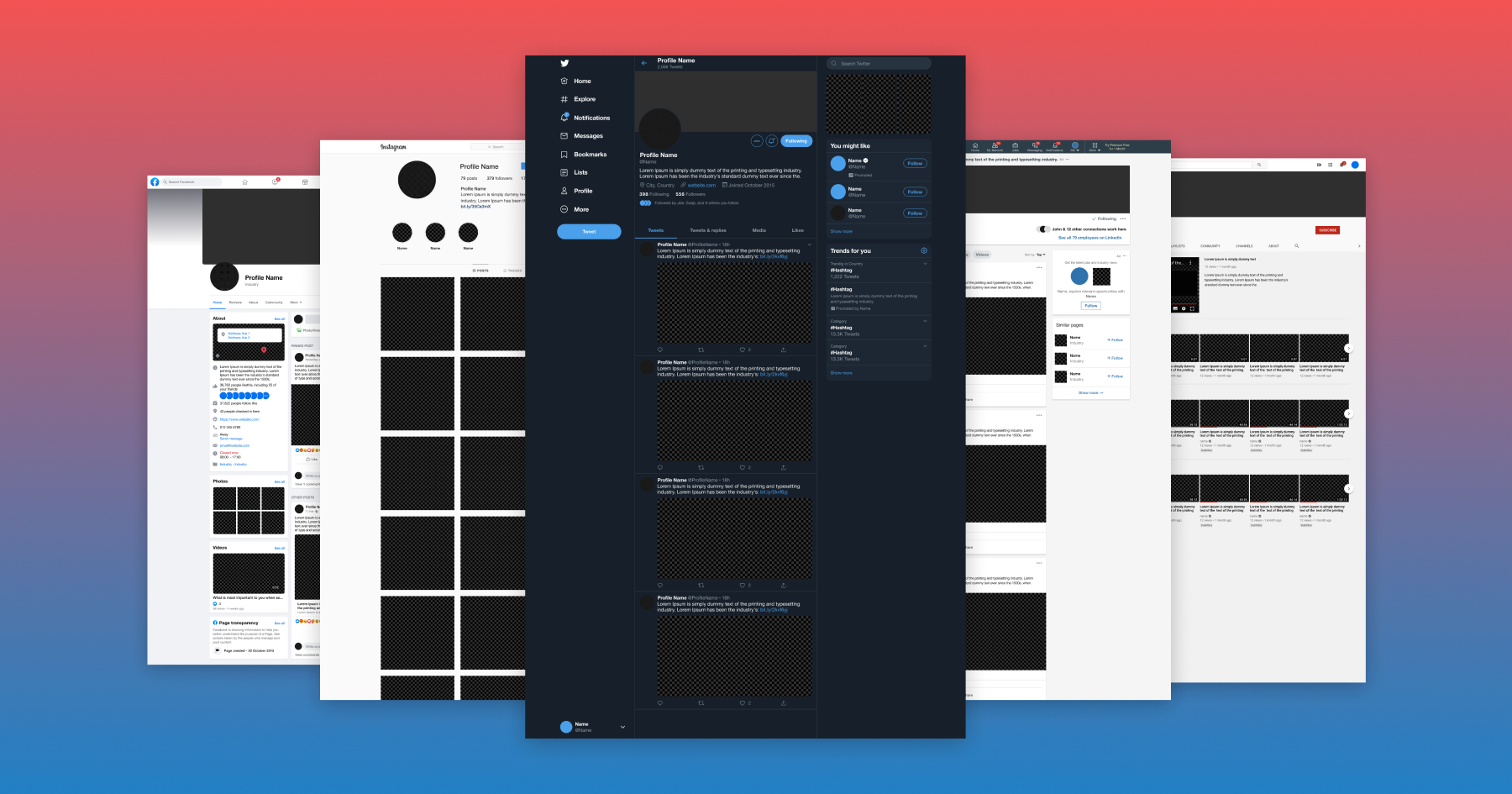 2020 Facebook, Twitter, LinkedIn, YouTube, Instagram Figma UI Kit