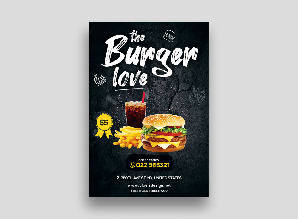 The Burger Love Restaurant Flyer Template