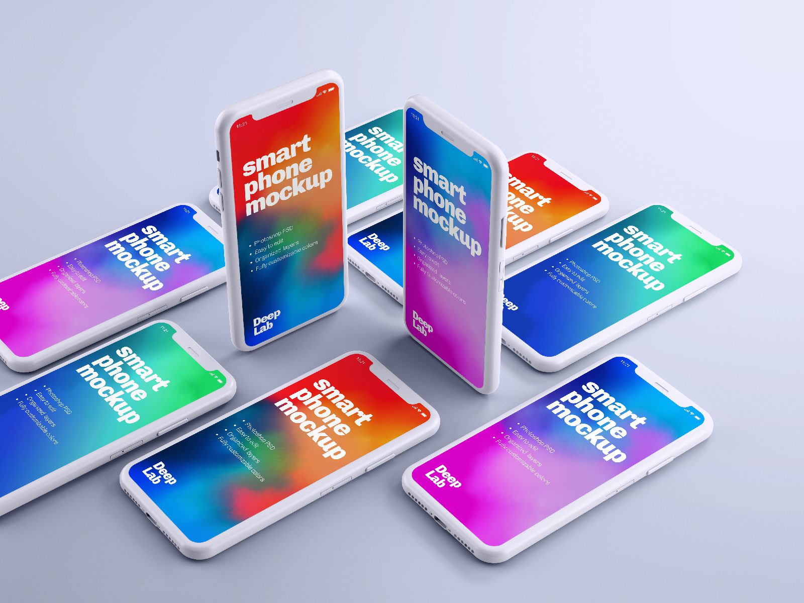 Download Free iPhone 11 Pro Clay PSD Mockup Set by Deep Lab