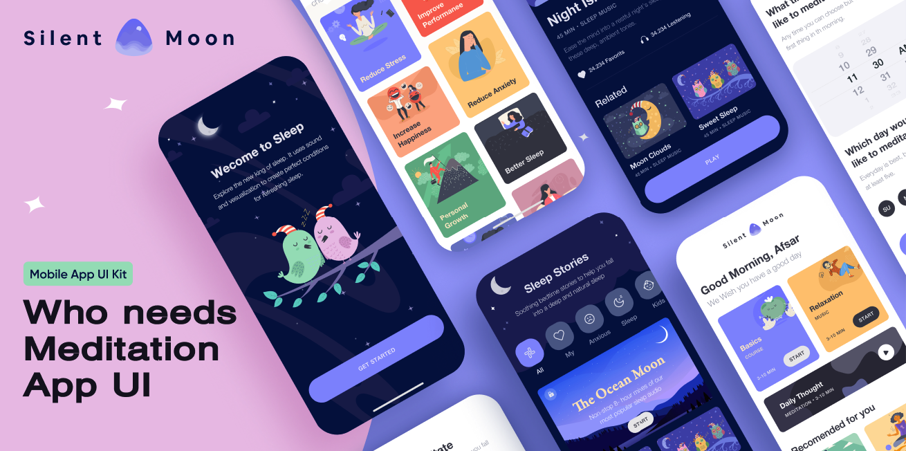 Meditation app UI Figma Template