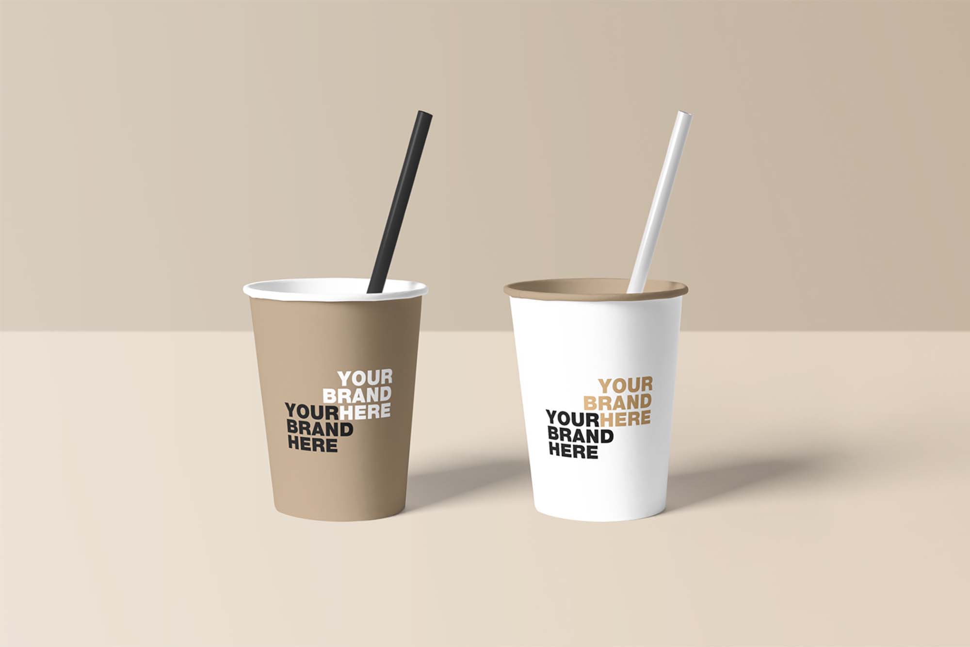 Paper Cups with Straw Mockup