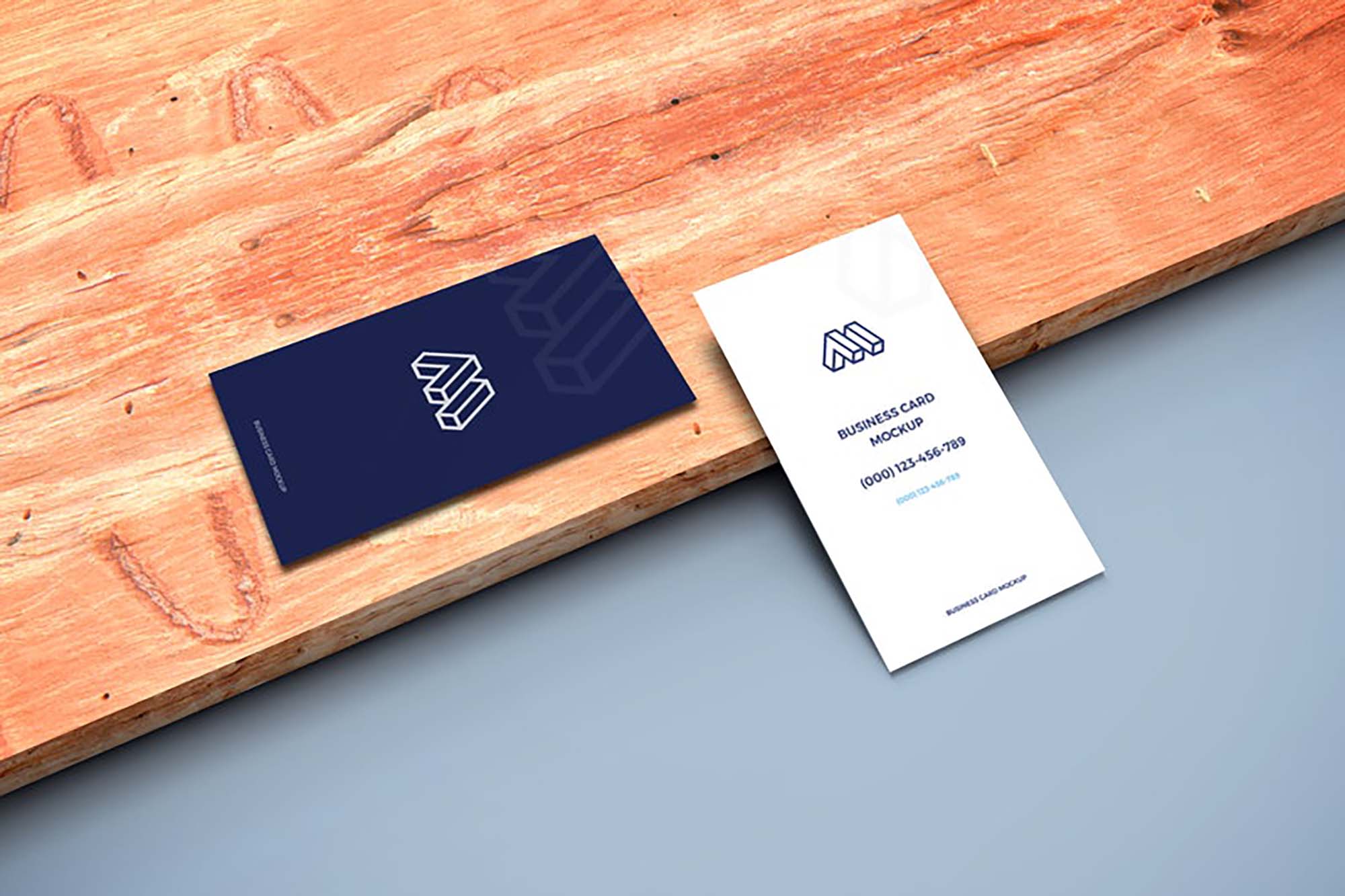 Business Cards on Plank Mockup