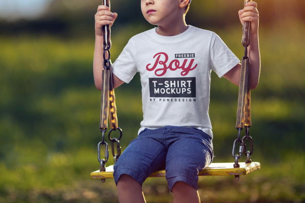Little Boy Wearing T-Shirt Mockup