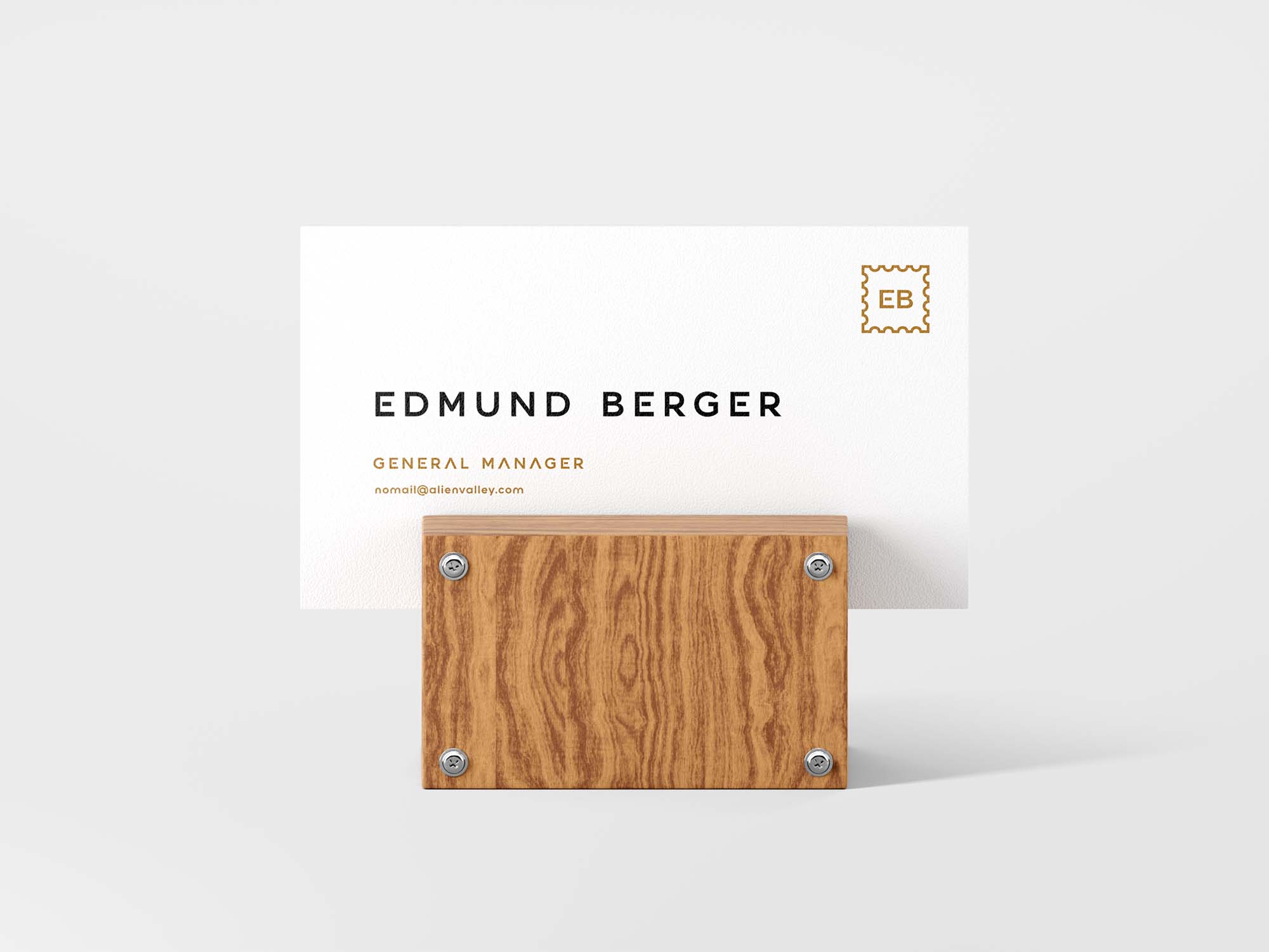 Elegant Business Card Mockup with Wooden Support in