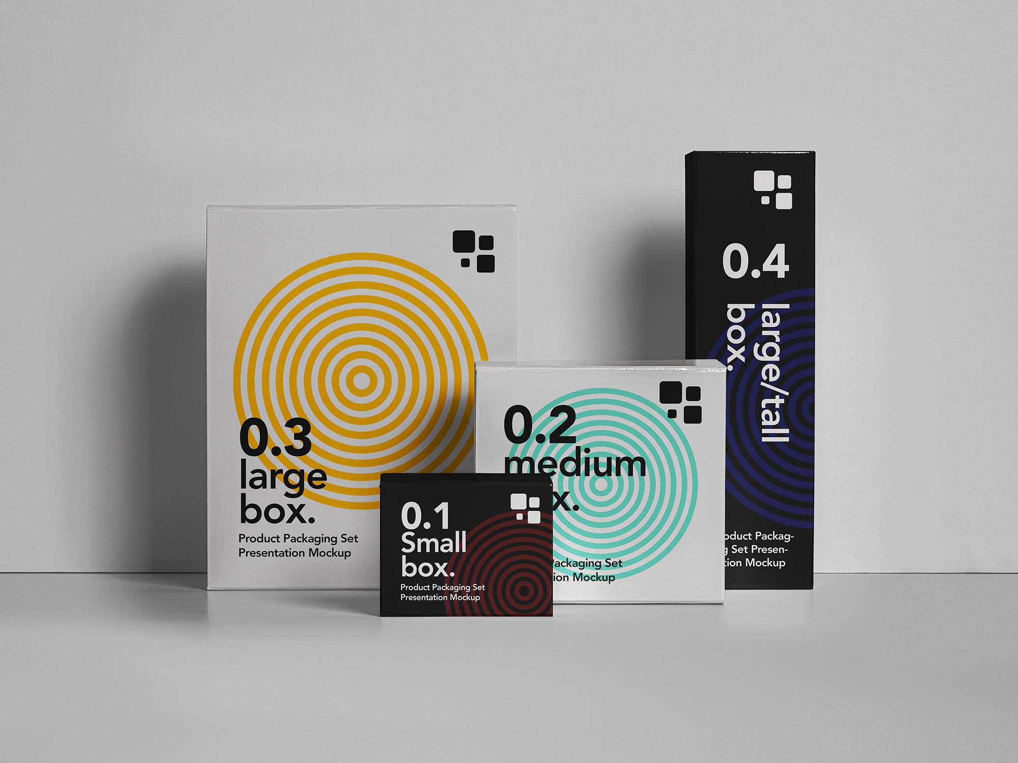 Different sized Box Packaging Mockups