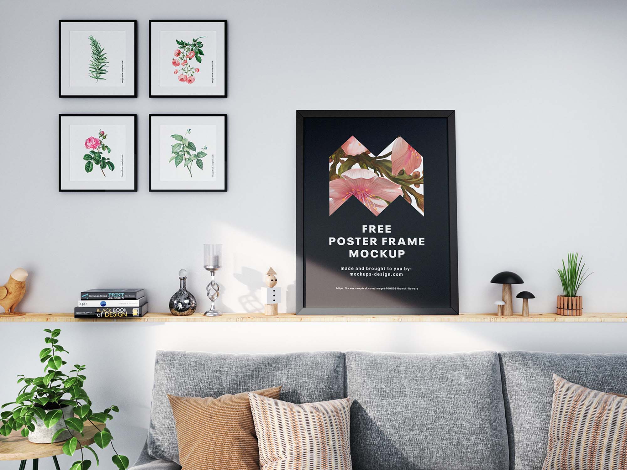 Realistic Poster Frame on the Wall in the Room Mockup