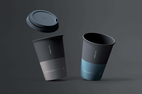 Plastic Coffee Cup with Flying Lid Mockup