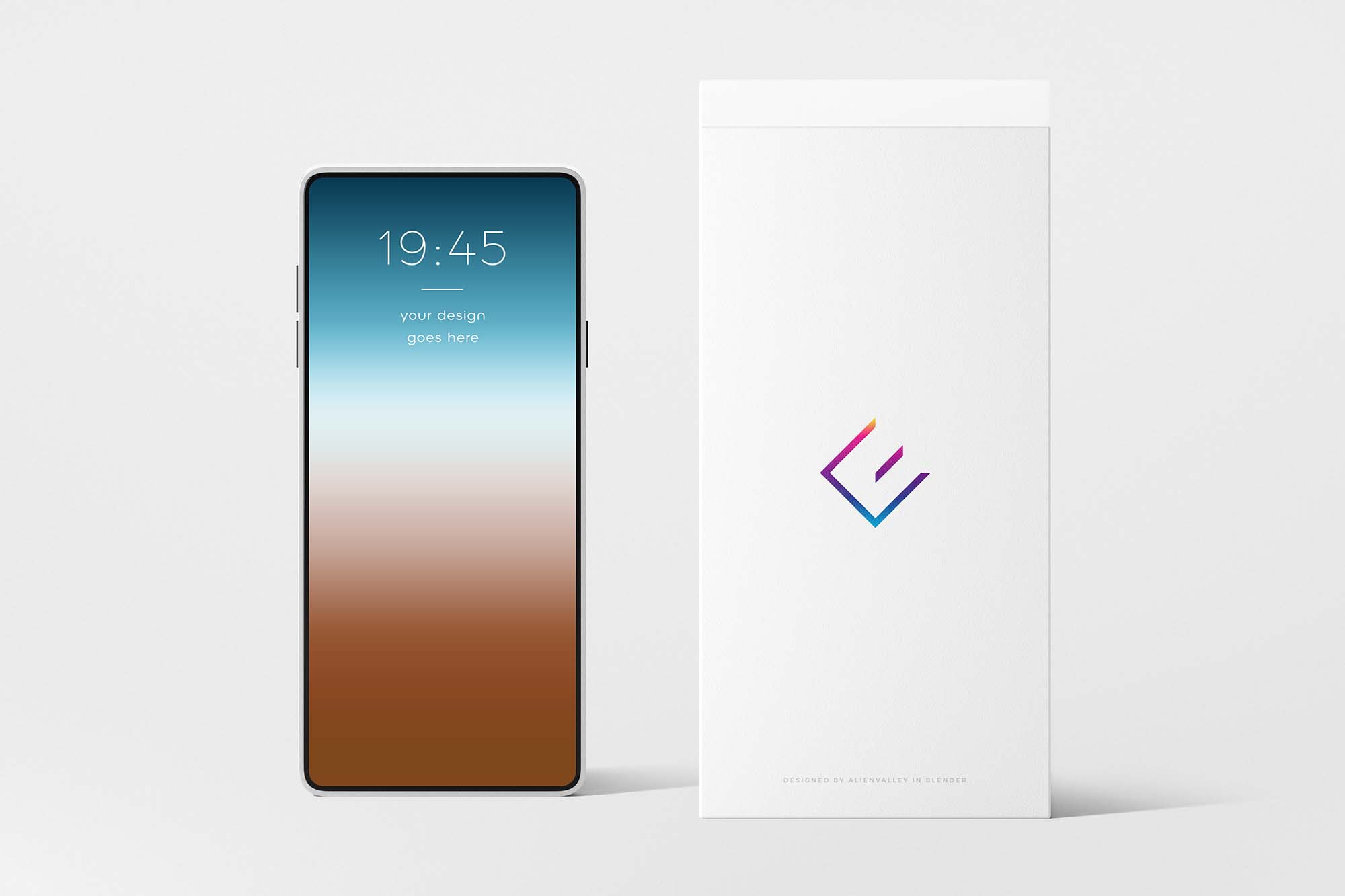 Android Phone and Wight Box. Free PSD Mockup