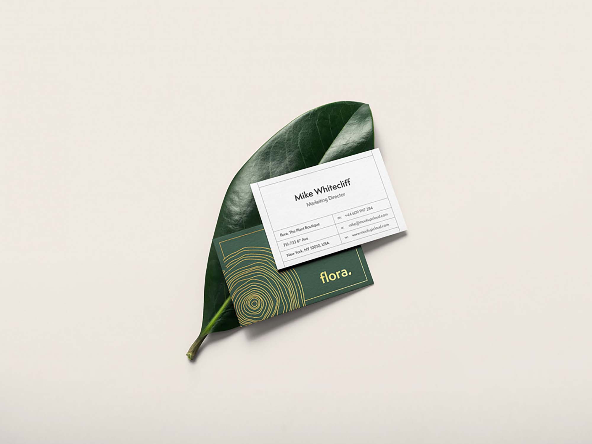 Stylish Business Card on Leaf Mockup