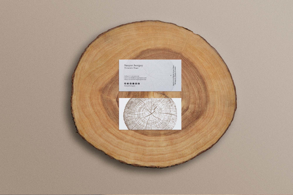 New Business Cards on Wood Mockup