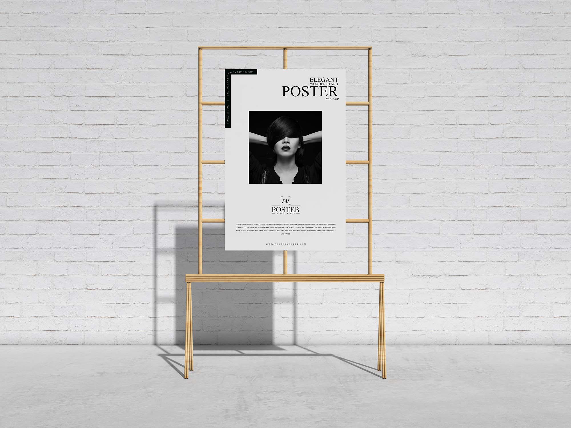 Front View Shadowed Wooden Stand Poster Mockup