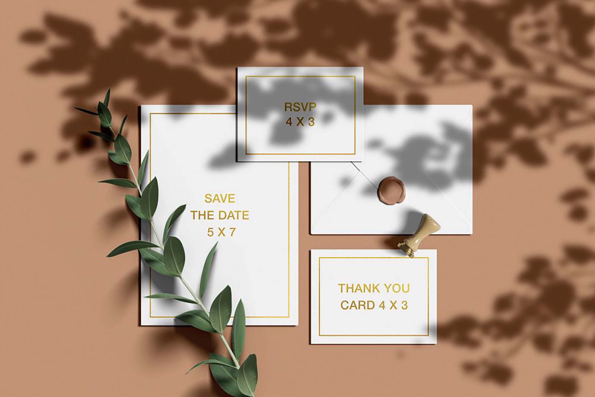 Shadowed Wedding Invitation Suite Mockup