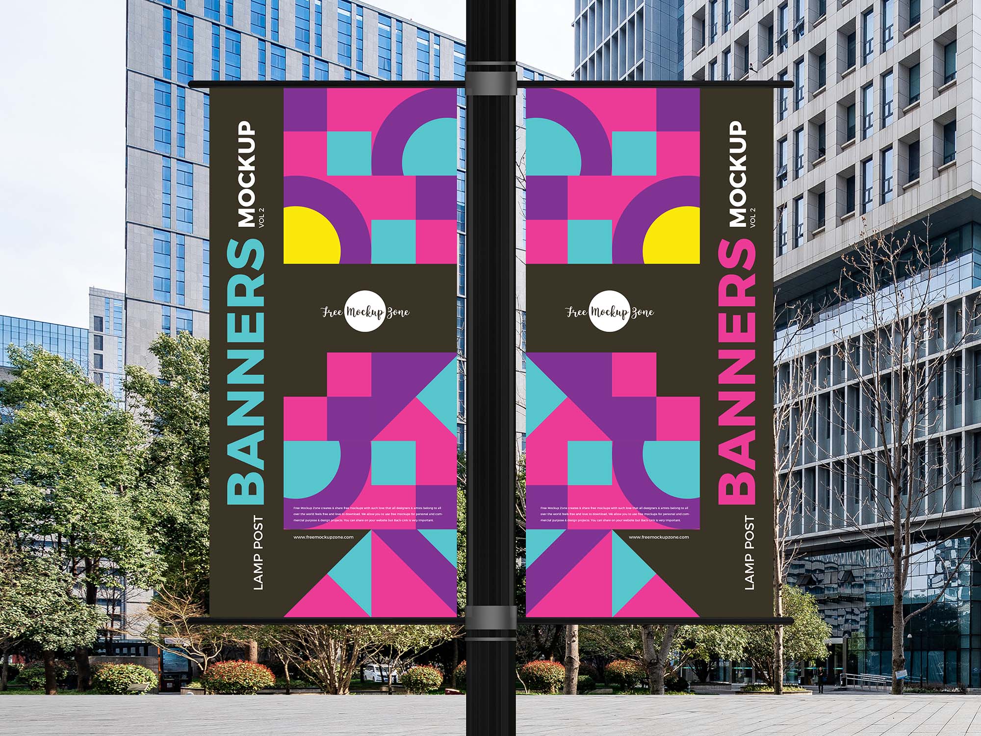 Modern Outdoor Lamp Post Banners Mockup